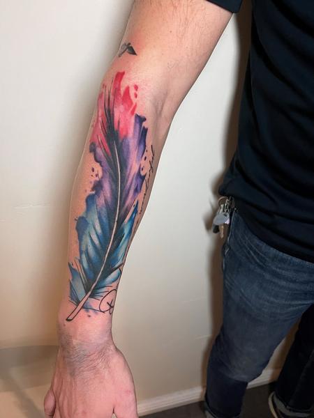 Tattoos - Justin Hammontree Watercolor Feather - 144651